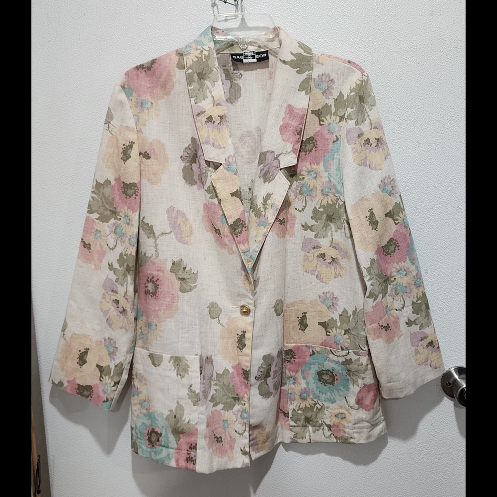 Vintage Sag Harbor Blazer Size 12 Floral Print Lightweight Front Pockets